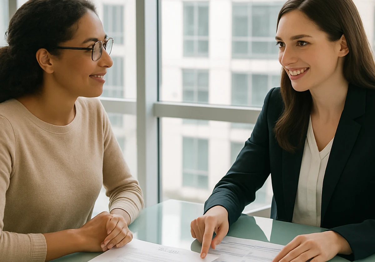 Female teacher and an education recruiter sitting face-to-face